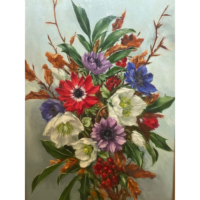1 Fine British Work of Art Oil Painting Still life Flowers With Red Berries By Elizabeth Bridge RI ROI 1912-1996. Subject...