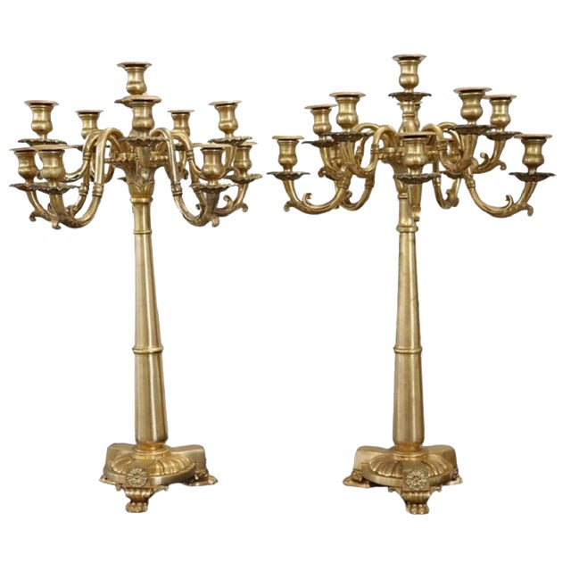 Antique Gilt Bronze Candelabras with 11 Lights, Late 19th Century, Set of 2 For Sale