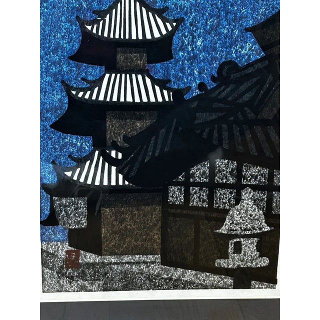 Kiyoshi Saitō Pair of Kiyoshi Saito Mid-Century Japanese Woodblock Prints - Plowing the Field & Pagoda, Framed For Sale - Image 4 of 14