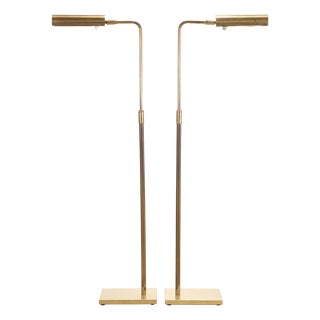 Mid 20th Century Koch & Lowy Omi Patinated Brass Pharmacy Floor Lamps - a Pair For Sale