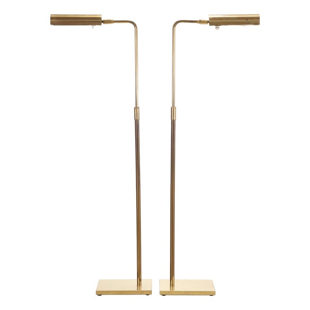 Mid 20th Century Koch & Lowy Omi Patinated Brass Pharmacy Floor Lamps - a Pair For Sale