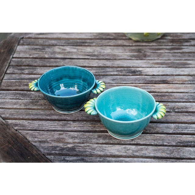 Contemporary Handcrafted Bowls With Scalloped Handles - a Pair For Sale - Image 4 of 4