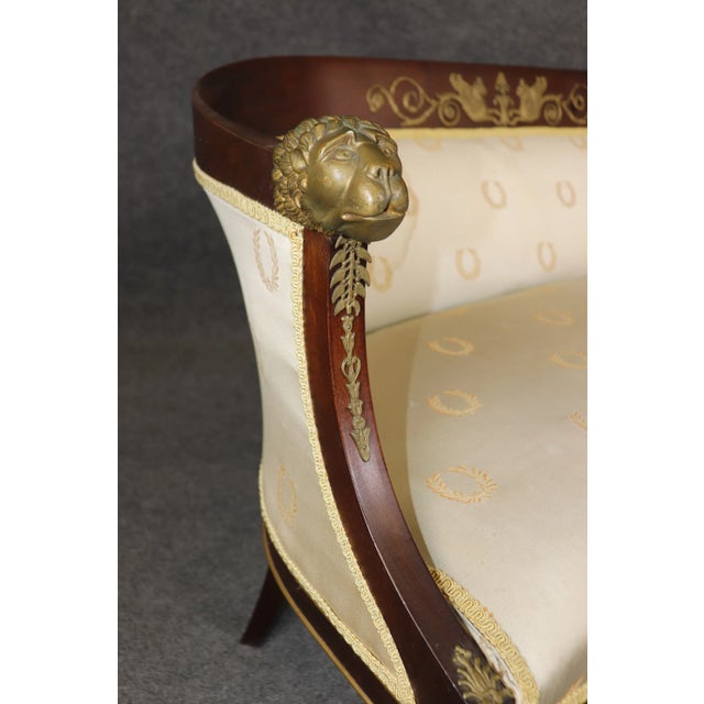 Fine Cast Bronze French Empire Dog Head and Dragons Mahogany Settee For Sale - Image 9 of 12