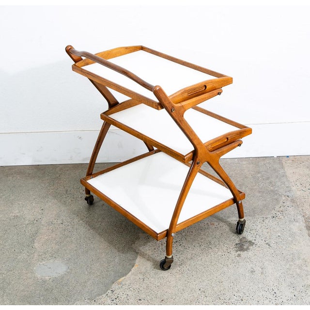 1960s Mid Century Danish Modern Serving Cart Italian Bar Tray Trolley Rolling White For Sale - Image 12 of 12