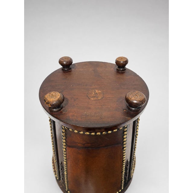Wood English Leather, Mahogany and Brass Studded Waste Paper Basket, C. 1900–1930 For Sale - Image 7 of 8