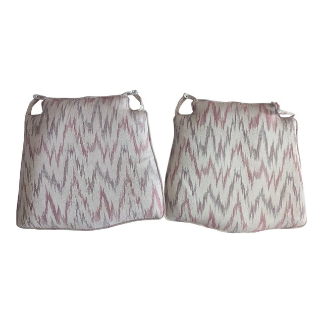 Pair Vintage Custom Seat Cushions in French Flame Stich Silk Fabric For Sale