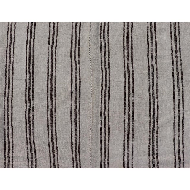 Ivory Vintage Turkish Kilim With Stripes in Ivory and Shades of Brown 7'5" X8'3" For Sale - Image 8 of 11