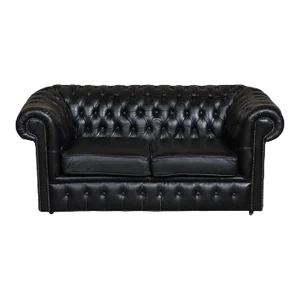 Early 20th Century Vintage Black Leather Chesterfield Sofa