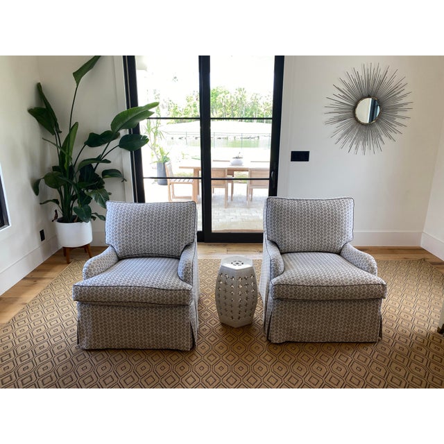 Peter Dunham Kumbh Fabric Custom Upholstered Club Chairs a Pair