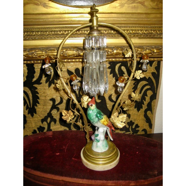 Bird Porcelain Crystal Lamp Circa 1920 For Sale - Image 11 of 13
