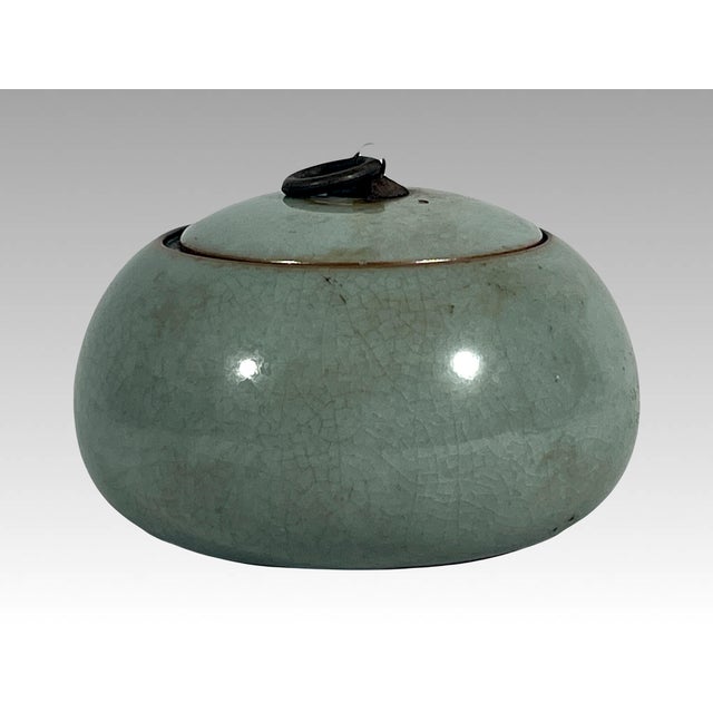 Chinoiserie 19th C. Antique Chinese Celadon Lidded Bowl / Container - With Impressed Bisque Seal For Sale - Image 3 of 12