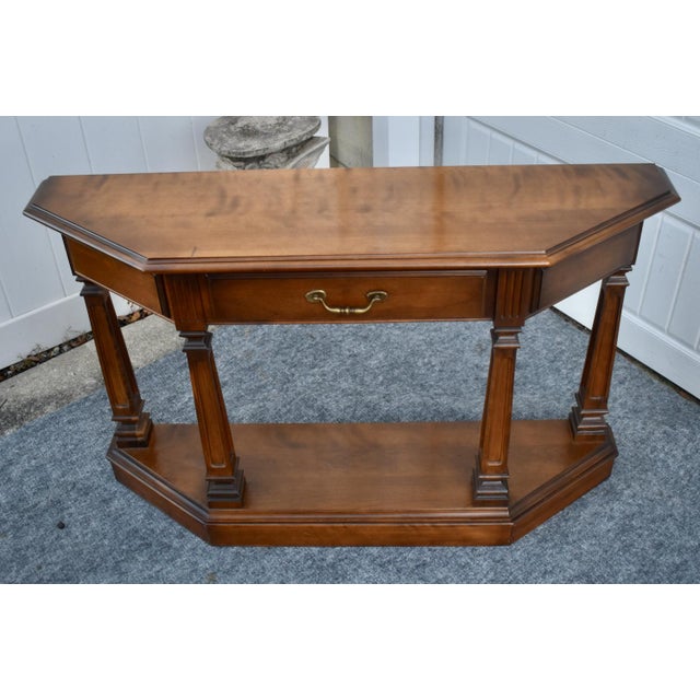 Wood Vintage Ethan Allen Cherry Wood Console Table Entryway Sofa 1 Drawer For Sale - Image 7 of 17