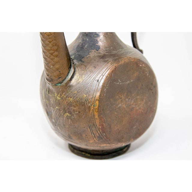 Asian Antique Antique Islamic Middle Eastern Qajar Persian Copper Ewer 19th Century For Sale - Image 3 of 12
