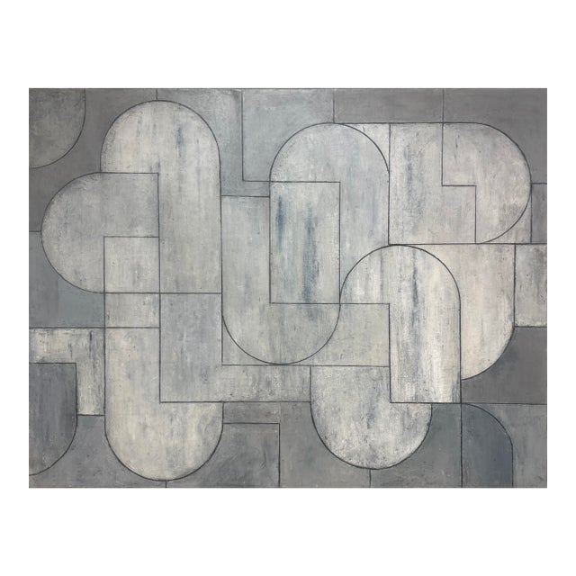 Contemporary Geometric Abstract Oil and Cold Wax Painting Silver–Pewter Tones by Stephen Cimini For Sale