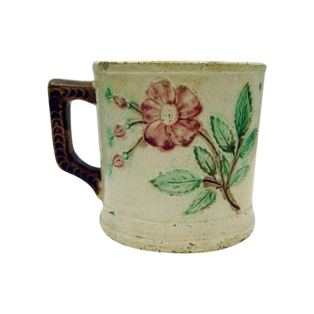 Antique Majolica Mug With Roses For Sale