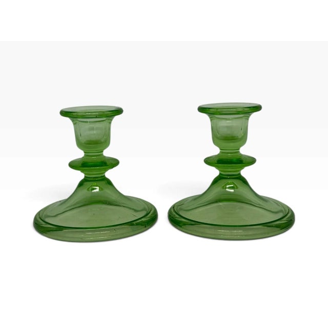 Vintage Green Uranium Glass Candlestick Holders Pair 1930s Depression ...