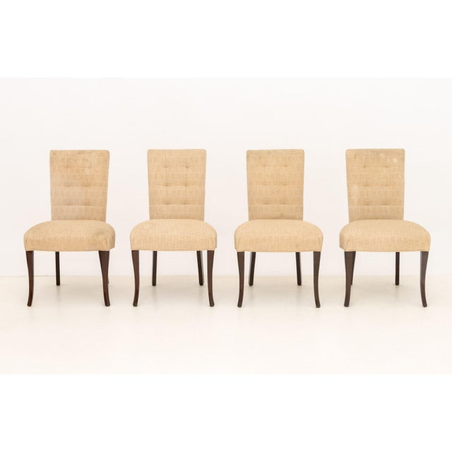 Wood Set of Eight John Boone Tufted Beige Fabric Upholstered Dining Chairs For Sale - Image 7 of 17