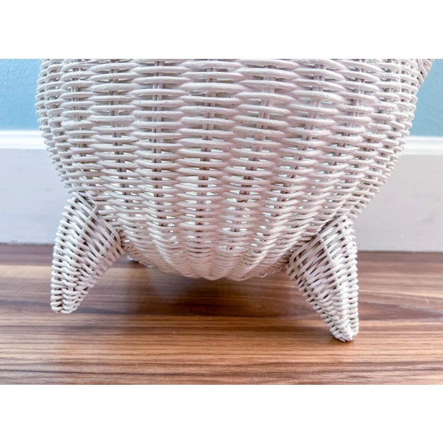 Wood Vintage Boho Chic White Wicker Cat Basket With Button Eyes For Sale - Image 7 of 10