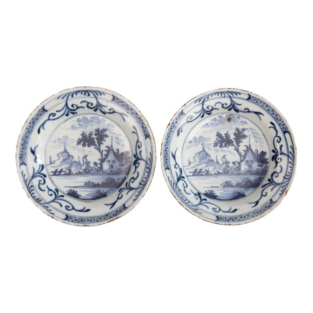 18th Century Petite Dutch Delft Faience Chinoiserie Plates - a Pair For Sale