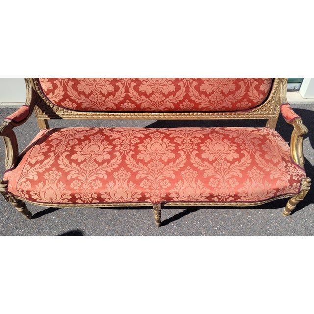 Ruby Red Antique Imperial Style French Rococo Settee For Sale - Image 8 of 12