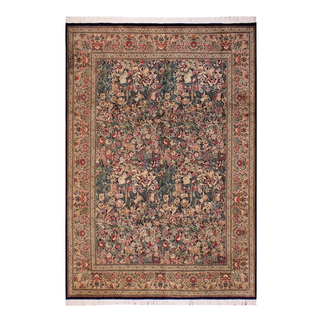 Art Nouveau 1990's Pak-Persian Blue/Gold Wool Rug - 9'2'' X 12'1'' For Sale