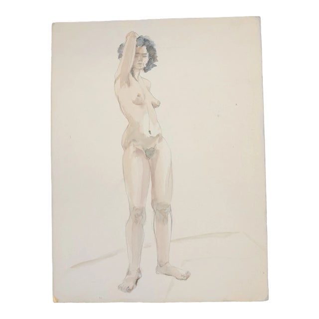Original Vintage Female Nude Watercolor Painting 1970’s For Sale