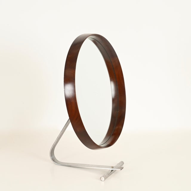 Large Italian Adjustable Table Mirror in Teak and Steel by Osvaldo Borsani for Tecno, 1960s For Sale - Image 9 of 15