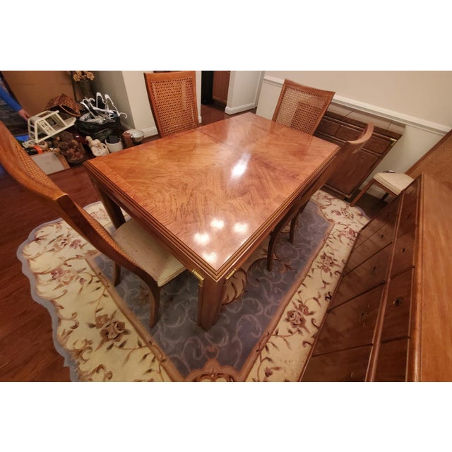 Mid-Century Modern Vintage Drexel Burl Wood Dining Room Set – Complete Suite With Original Receipts For Sale - Image 3 of 17