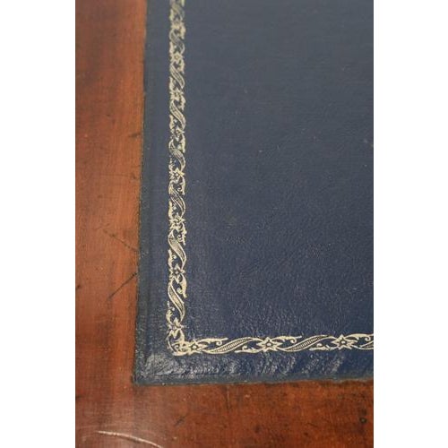 Large Antique English Library Writing Desk with a Dark Blue Leather Top, 19th Century For Sale - Image 12 of 15