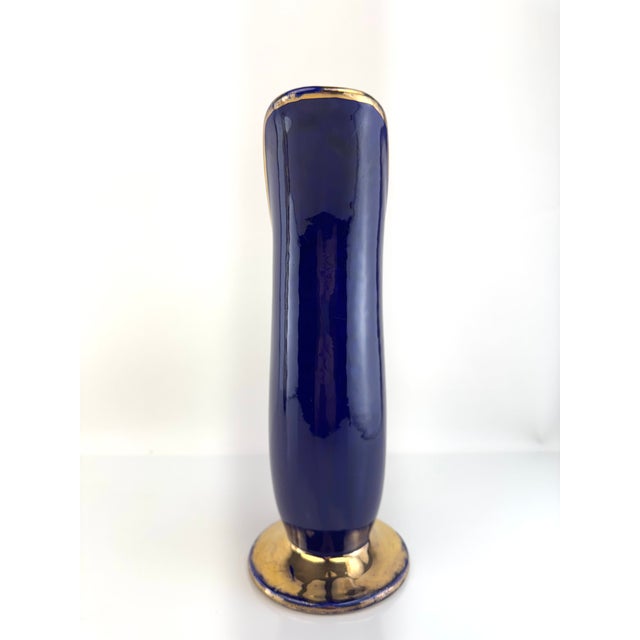 Ceramic Vintage Mid Century Cobalt Blue & Gilt Art Pottery Pitcher, European Ceramic For Sale - Image 7 of 9