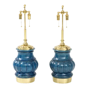 Ceramic Lamps with a Blue Crackle Glaze - A Pair