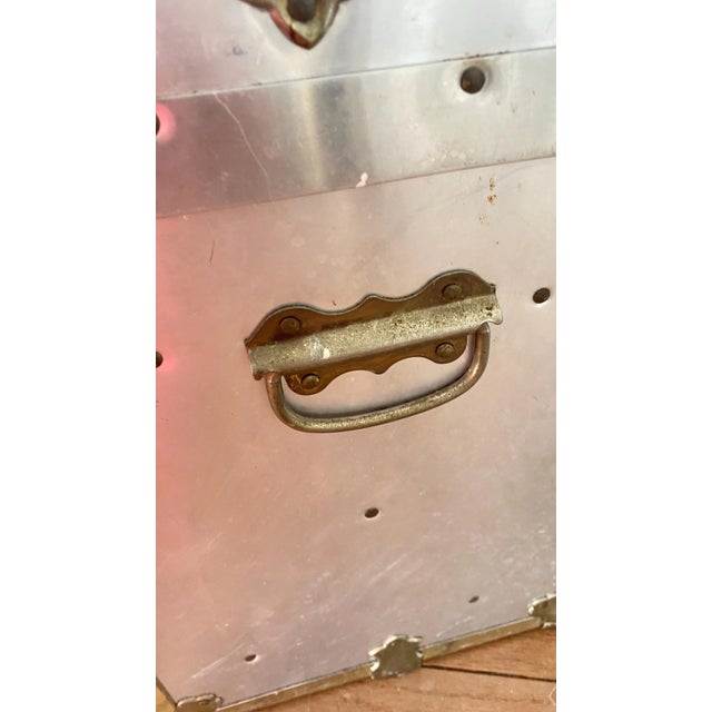 Vintage Campaign Chests Trunks Pair Silver Metal Industrial For Sale - Image 13 of 17
