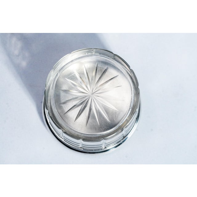 Set of 4, Beautiful Set Mappin and Webb Antique English Sterling Silver and Crystal Geometric Cut Pattern Vanity Dresser Jar and Bottle For Sale - Image 16 of 16