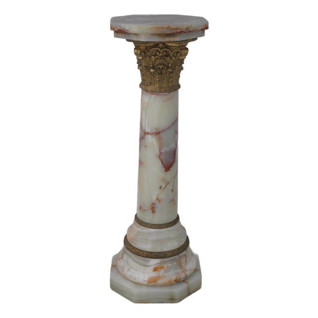 Onyx Marble French Empire Style Column Pedestal For Sale