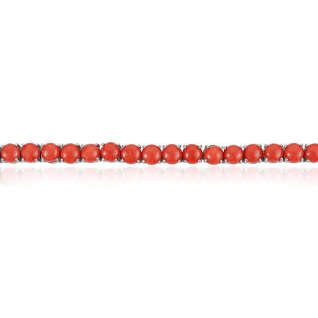 Carat&Her Vibrant 25.7 Ct Round Scarlet Coral Tennis Bracelet in 925 Sterling Silver For Sale - Image 4 of 13