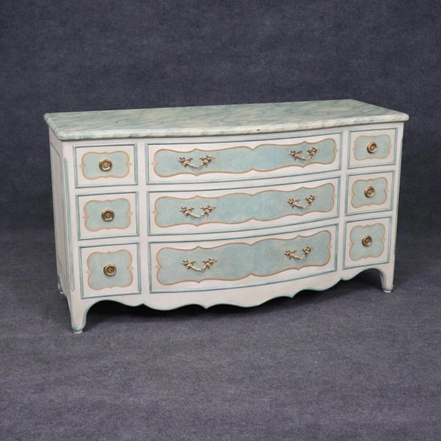 Stone Superb Paint Decorated Baker Attributed French Faux Painted Marble Dresser For Sale - Image 7 of 12