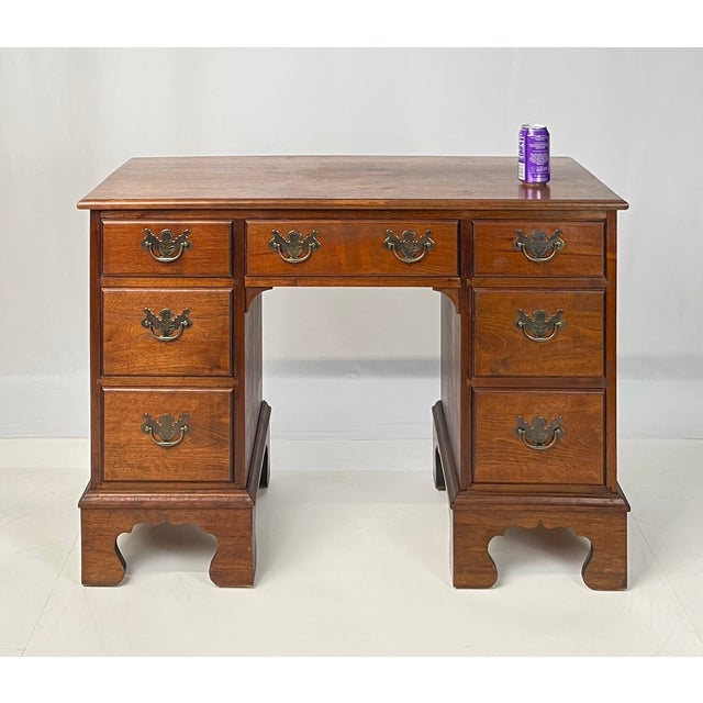 Wood Vintage Chippendale Style Solid Walnut Kneehole Desk For Sale - Image 7 of 14