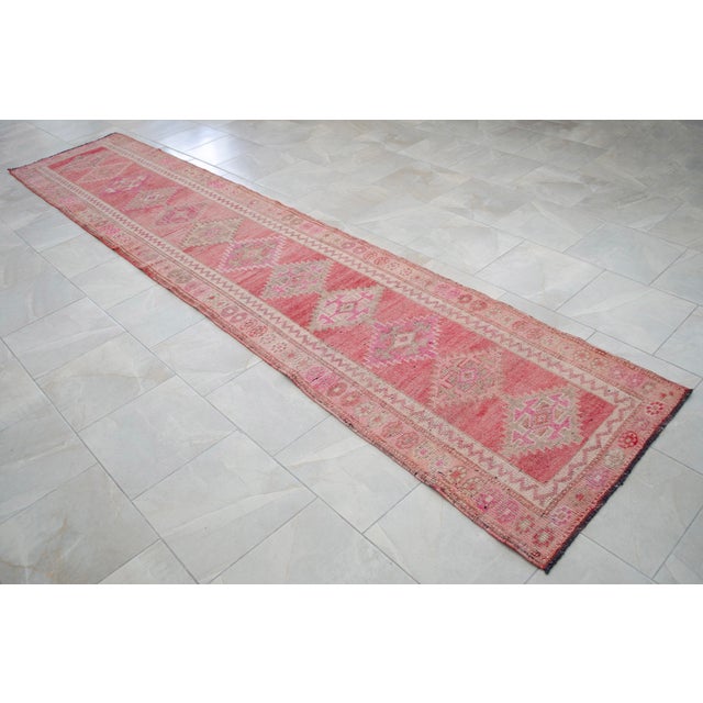 1970s Pink Kurdish Herki Hand-Knotted Distressed Runner For Sale - Image 6 of 17