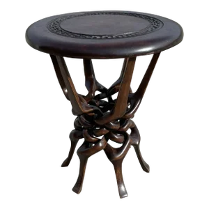 Hand Carved Interlocking Wooden Sculptural Side Table