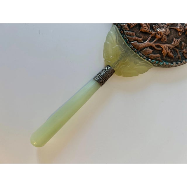 Mid 20th Century Chinese Hand Carved Jade and Celadon Handle Hand Mirror with Repousse Dragon For Sale - Image 5 of 7