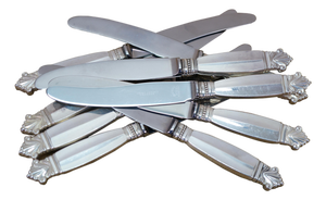 Antique Danish Georg Jensen Acanthus Dronning Sterling Silver Knives 6.5" - 9pcs