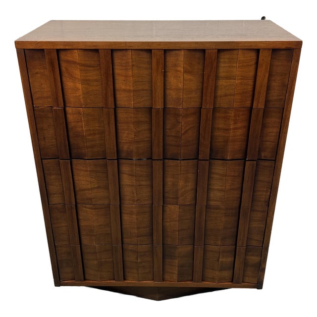 Mid-Century Brutalist Walnut Highboy Dresser by Lane For Sale