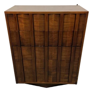 Mid-Century Brutalist Walnut Highboy Dresser by Lane