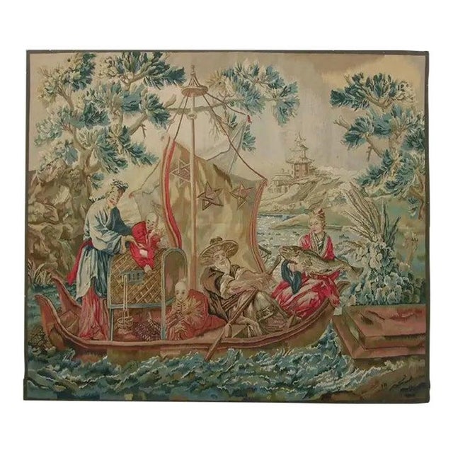 19th Century Vintage Woven Ship Tapestry For Sale - Image 5 of 9