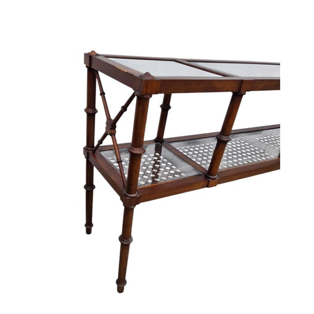 Brown Vintage Faux Bamboo Cane Console Server Sideboard Sofa Table For Sale - Image 8 of 11