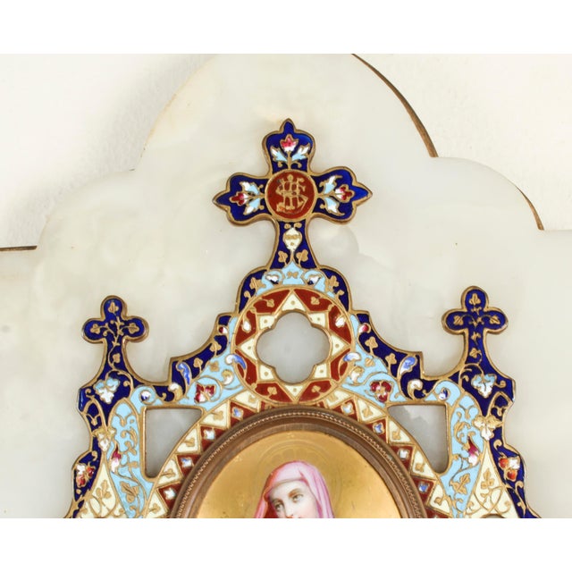 19th Century French Onyx and Cloisonne Ename Holy Water Font Stoop For Sale - Image 4 of 11