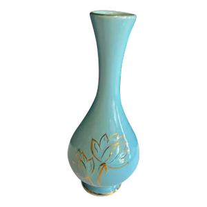Vintage Robins Egg Blue Vase With 22k Gold Inlay