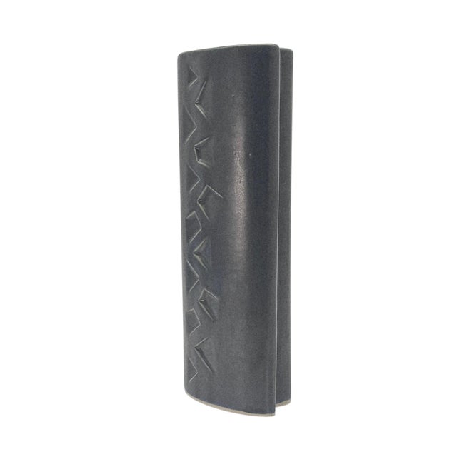 Mid-Century Modern Brutalist Ceramic Vase Geometric Relief 11.75" For Sale - Image 9 of 12