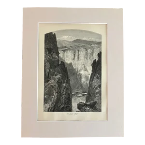 Antique 1874 Wood Engraving "Palisade Cañon" Nevada in Frame-Ready 11x14 Mat