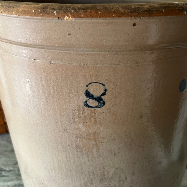 Vintage Stoneware Crock 8-Gallon Antique Rustic Farmhouse Decor Beige & Brown For Sale - Image 4 of 7